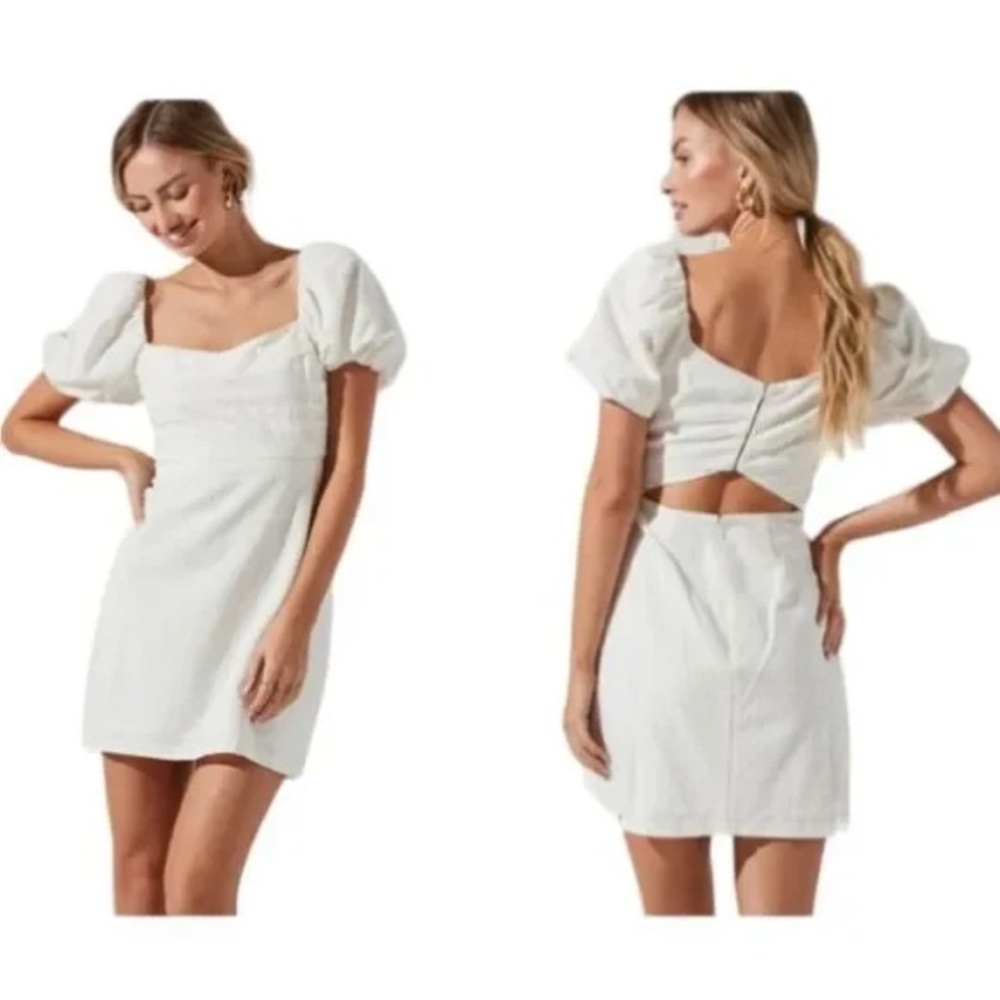 ASTR The Label Linen Pleat Front Puff Sleeve Mini Dress L